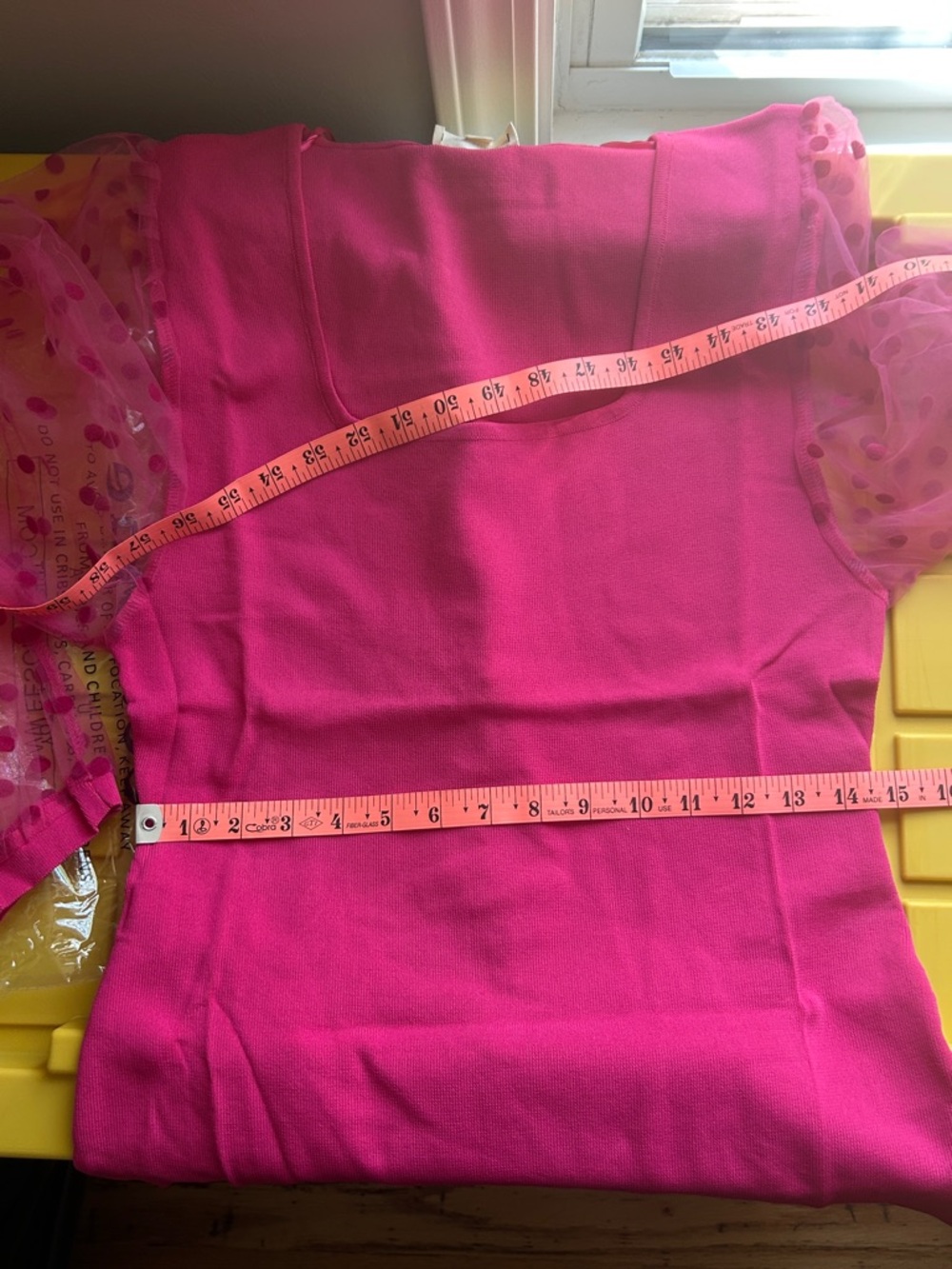 Eesome 1X Hot Pink Polka Dot Sheer Sleeve Blouse - Picture 12 of 15